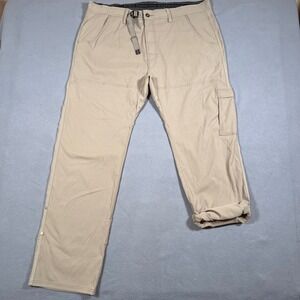 Prana Stretch Zion Cargo Pants Men 40x32 Beige Convertible Outdoor Hiking Belted